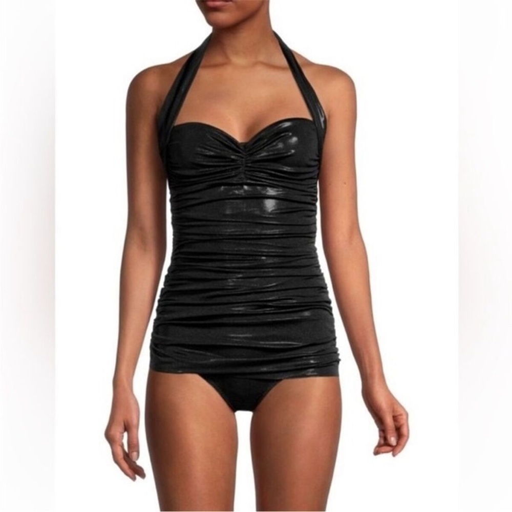 Norma Kamali Bill Mio Black Metallic Swim Suit M